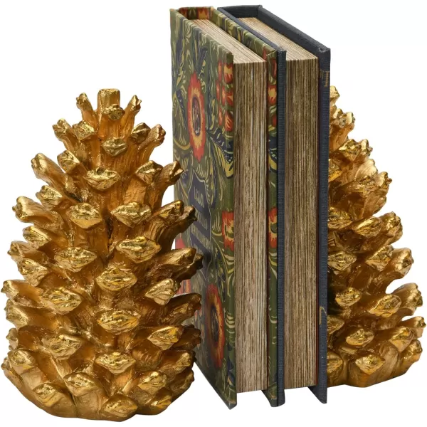 Creative CoOp Pinecone Shaped Resin Bookends Set of 2 PiecesGold Finish