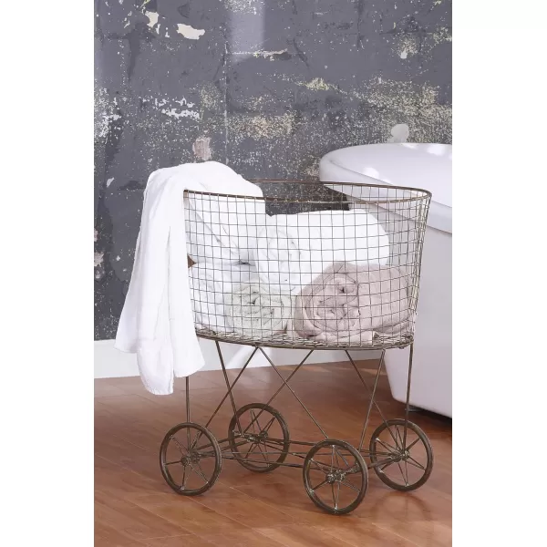 Creative Coop Vintage Metal Laundry Basket with Wheels 25quot x 15quot x 26 34quot W x D x HBrown
