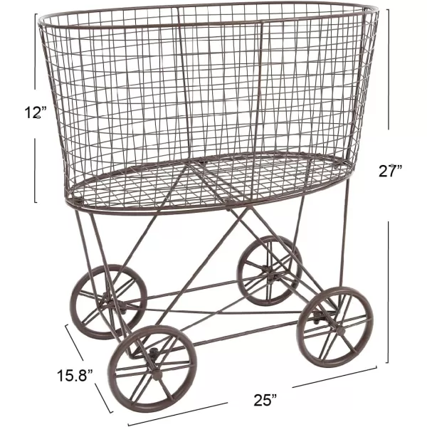 Creative Coop Vintage Metal Laundry Basket with Wheels 25quot x 15quot x 26 34quot W x D x HBrown