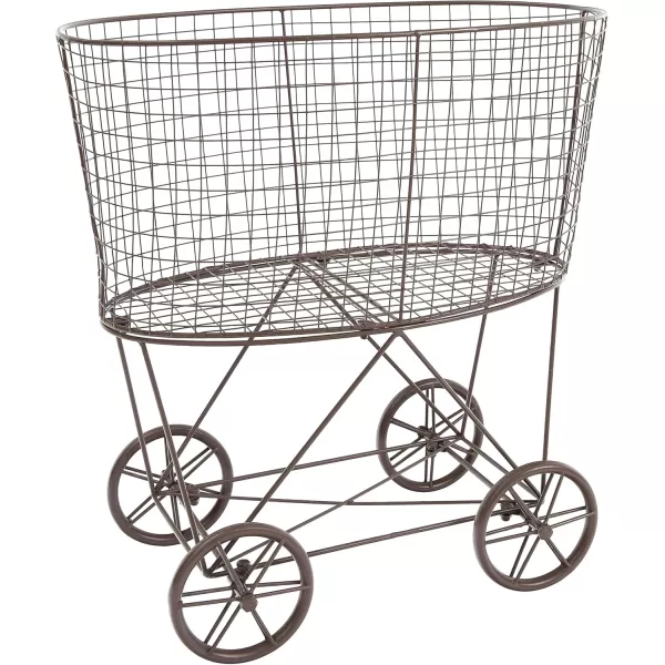 Creative Coop Vintage Metal Laundry Basket with Wheels 25quot x 15quot x 26 34quot W x D x HBrown