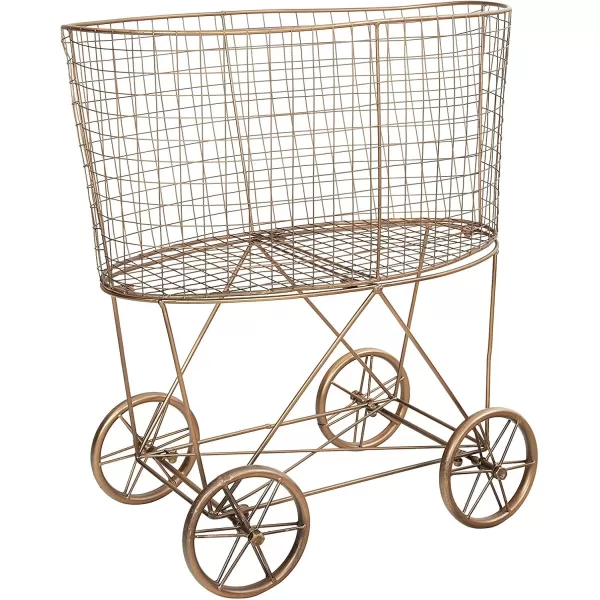 Creative Coop Vintage Metal Laundry Basket with Wheels 25quot x 15quot x 26 34quot W x D x HCopper