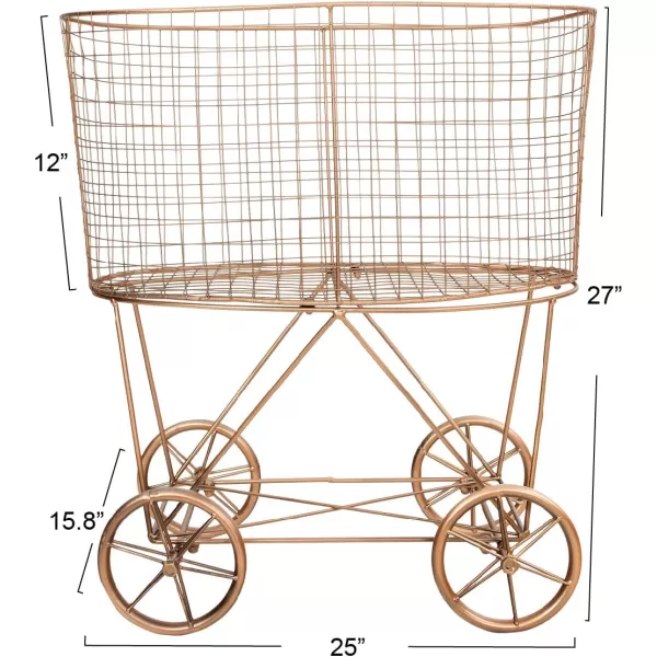Creative Coop Vintage Metal Laundry Basket with Wheels 25quot x 15quot x 26 34quot W x D x HCopper