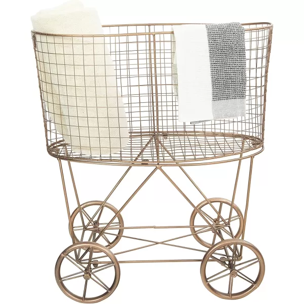 Creative Coop Vintage Metal Laundry Basket with Wheels 25quot x 15quot x 26 34quot W x D x HCopper