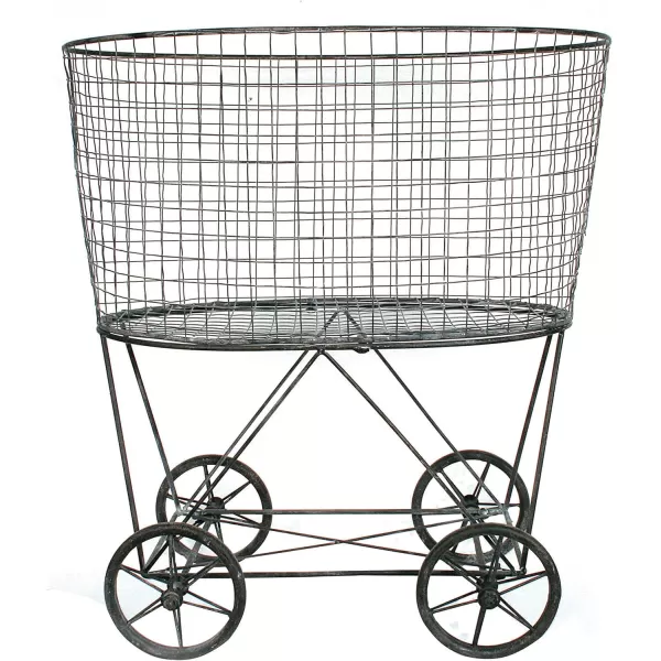 Creative Coop Vintage Metal Laundry Basket with Wheels 25quot x 15quot x 26 34quot W x D x HSilver