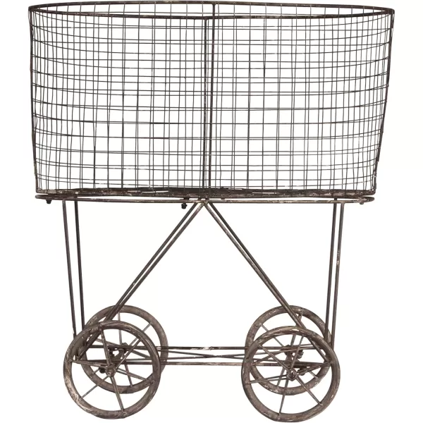 Creative Coop Vintage Metal Laundry Basket with Wheels 25quot x 15quot x 26 34quot W x D x HSilver