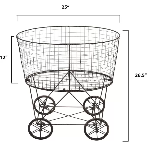 Creative Coop Vintage Metal Laundry Basket with Wheels 25quot x 15quot x 26 34quot W x D x HSilver