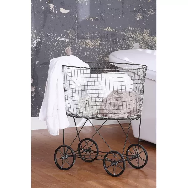 Creative Coop Vintage Metal Laundry Basket with Wheels 25quot x 15quot x 26 34quot W x D x HSilver