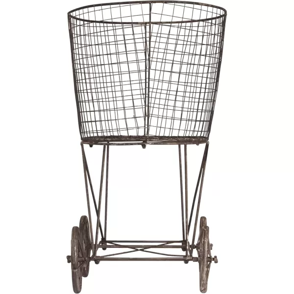 Creative Coop Vintage Metal Laundry Basket with Wheels 25quot x 15quot x 26 34quot W x D x HSilver