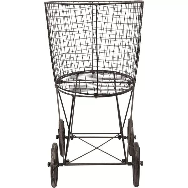 Creative Coop Vintage Metal Laundry Basket with Wheels 25quot x 15quot x 26 34quot W x D x HSilver