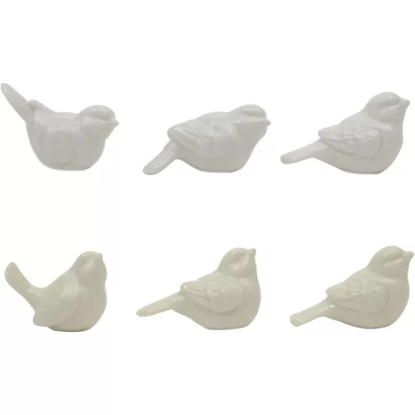 Set of 6 White Ceramic BirdsBirds