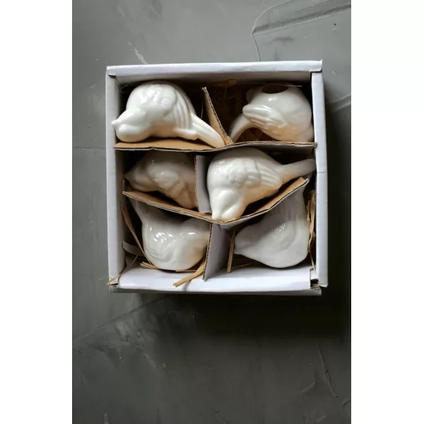 Set of 6 White Ceramic BirdsBirds