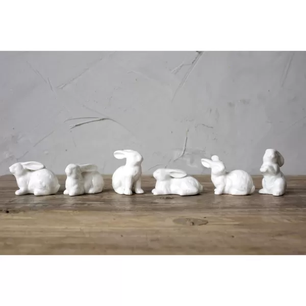 Set of 6 White Ceramic BirdsBunnies