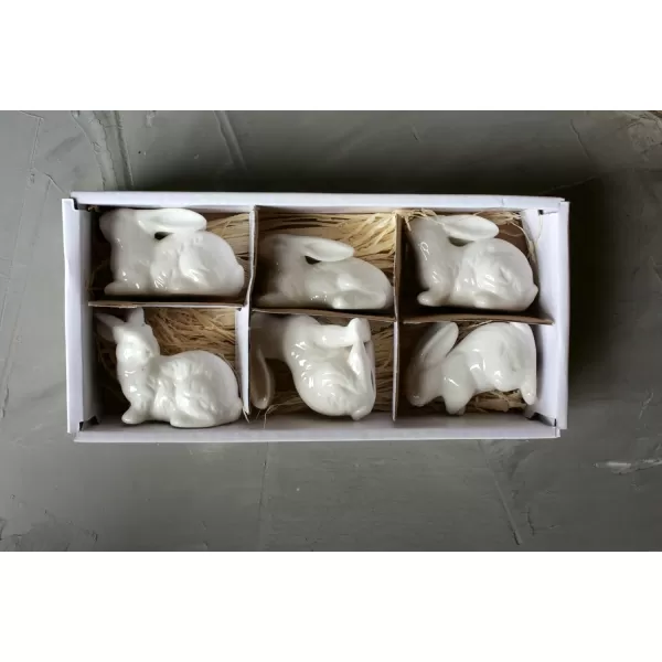 Set of 6 White Ceramic BirdsBunnies