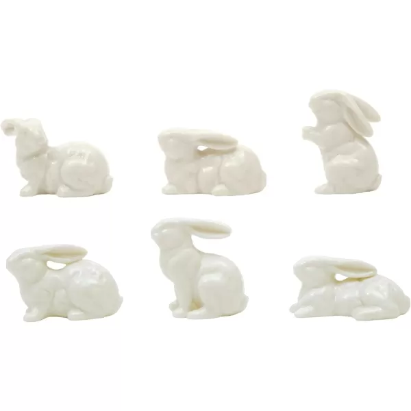 Set of 6 White Ceramic BirdsBunnies
