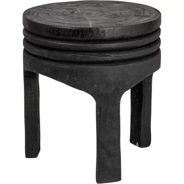 Creative CoOp Boho HandCarved Paulownia Wood Stool NaturalBlack