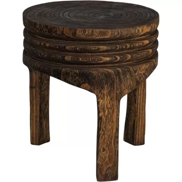 Creative CoOp Boho HandCarved Paulownia Wood Stool NaturalDark Brown Stained