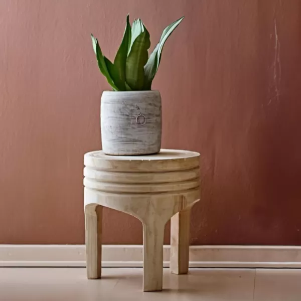 Creative CoOp Boho HandCarved Paulownia Wood Stool NaturalNatural