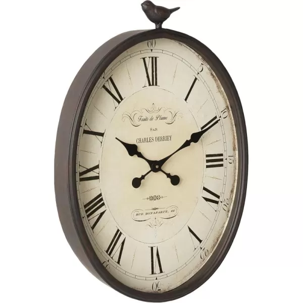 Creative CoOp Oval Metal Wall Clock with Bird