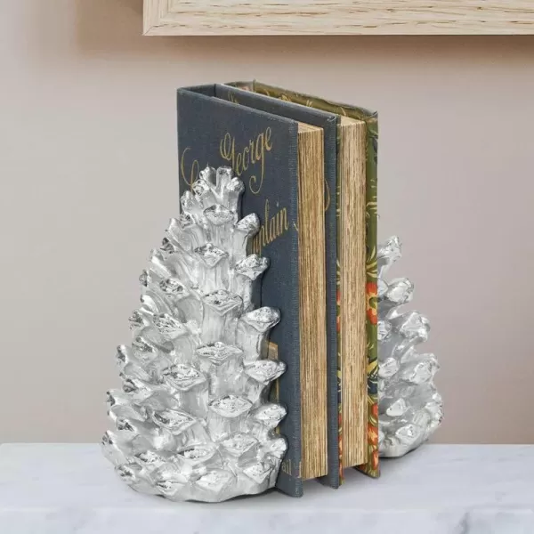 Creative CoOp Pinecone Shaped Resin Bookends Set of 2 PiecesSilver