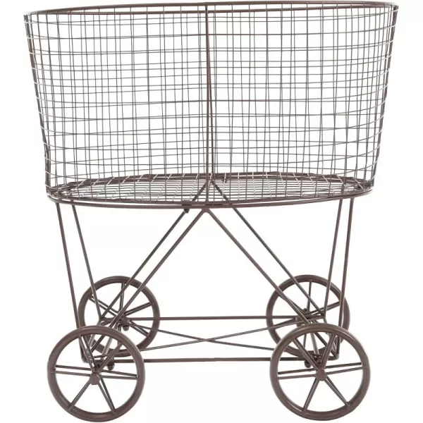 Creative Coop Vintage Metal Laundry Basket with Wheels 25quot x 15quot x 26 34quot W x D x HBrown