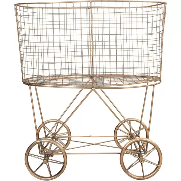 Creative Coop Vintage Metal Laundry Basket with Wheels 25quot x 15quot x 26 34quot W x D x HCopper