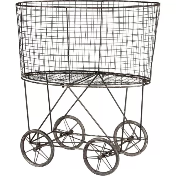 Creative Coop Vintage Metal Laundry Basket with Wheels 25quot x 15quot x 26 34quot W x D x HSilver