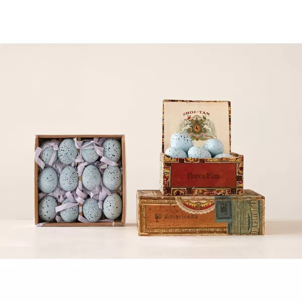 Creative CoOp Boxed Set of 12 Blue Speckled Ceramic Robin Eggs