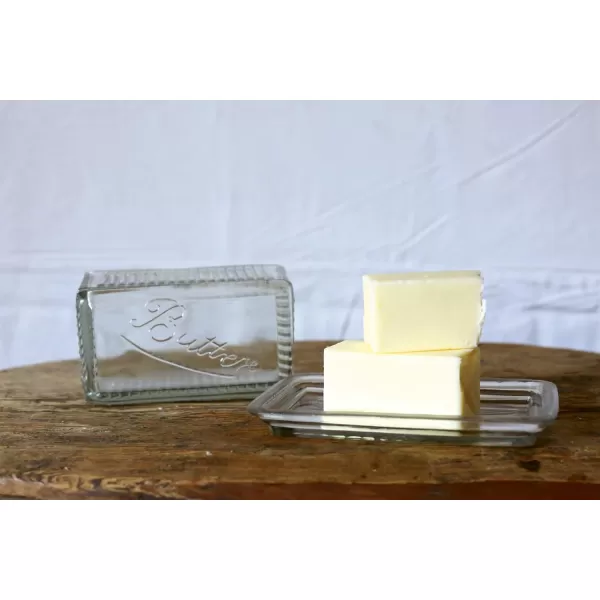 Creative CoOp Clear Pressed Glass Butter Dish with Lid