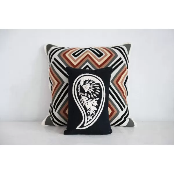 Creative CoOp Cotton Embroidered Pattern and Fringe Pillow 20quot L x 20quot W x 2quot H Multicolor