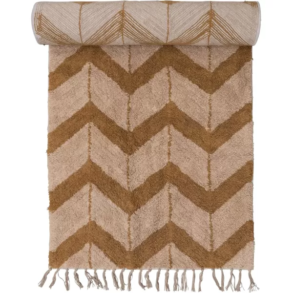 Creative CoOp Cotton Tufted Floor Runner with Chevron Pattern and Fringe Beige Rugs 96quot L x 30quot W x 1quot H Brown ampamp Natural