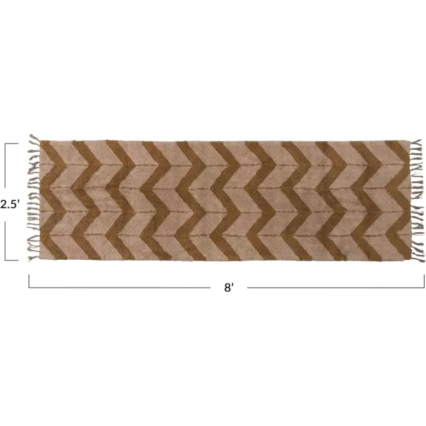Creative CoOp Cotton Tufted Floor Runner with Chevron Pattern and Fringe Beige Rugs 96quot L x 30quot W x 1quot H Brown ampamp Natural