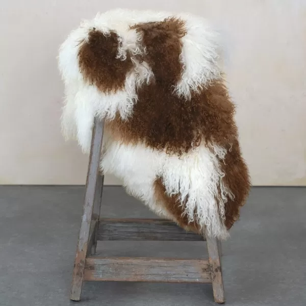 Creative CoOp Creative CoOp Tibetan Lamb Fur Rug Brown and White