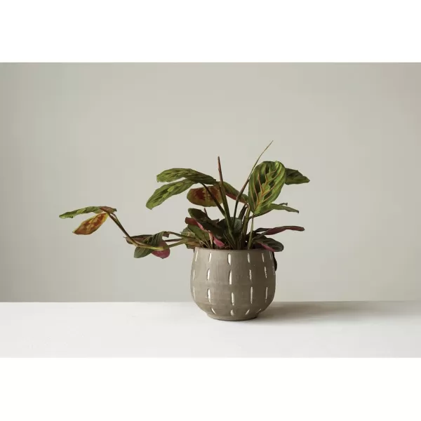 Creative CoOp DA7730 Glazed Terracotta Hand Painted Lines Planter Pot Grey