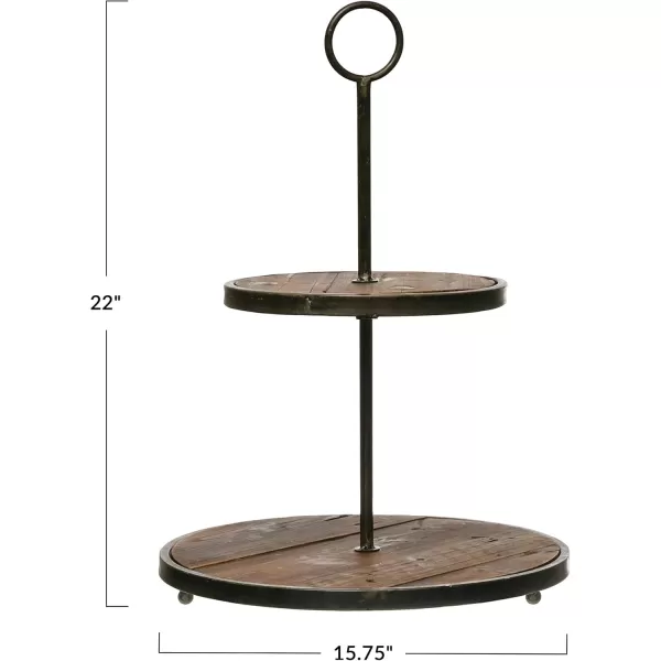 Creative CoOp Decorative Wood ampamp Metal 2Tier Tray Natural