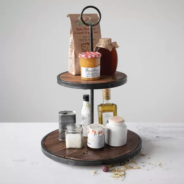 Creative CoOp Decorative Wood ampamp Metal 2Tier Tray Natural