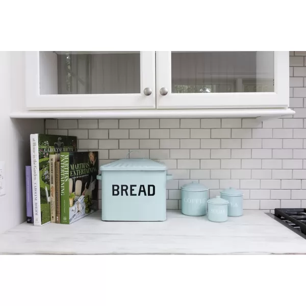 Creative CoOp Distressed White Bread Box with LidLight Blue