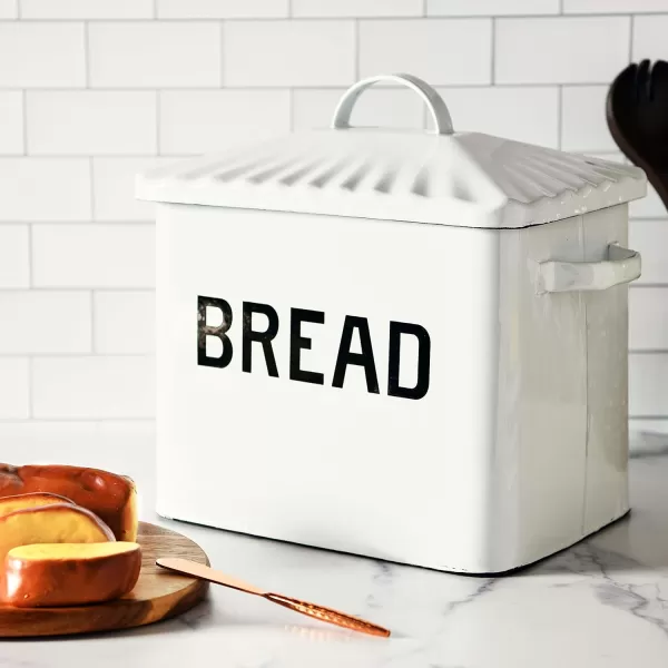 Creative CoOp Distressed White Bread Box with LidWhiteBlack