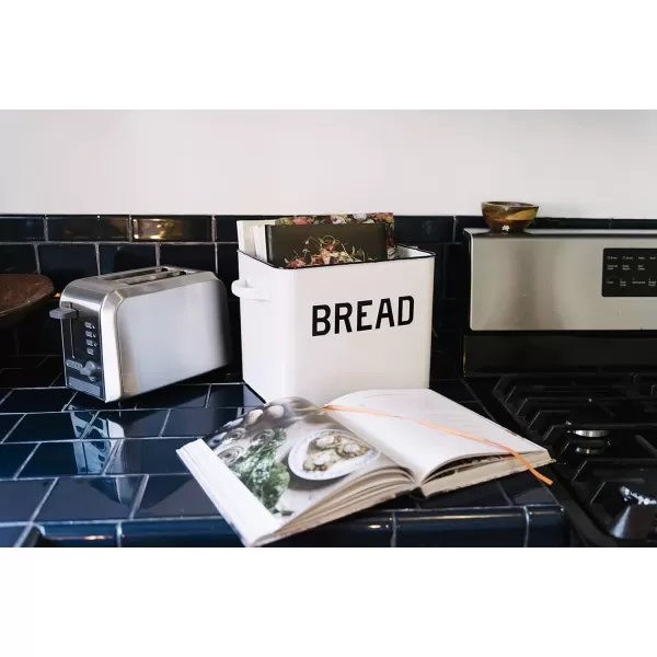 Creative CoOp Distressed White Bread Box with LidWhiteBlack