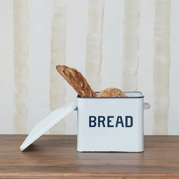 Creative CoOp Distressed White Bread Box with LidWhiteNavy