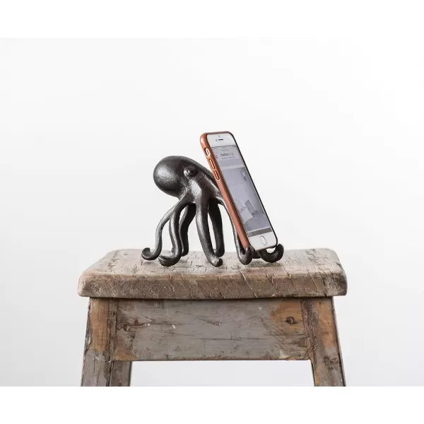 Creative CoOp Eclectic Cast Iron Octopus Figurine PhoneTablet Holder Dark BrownBronze