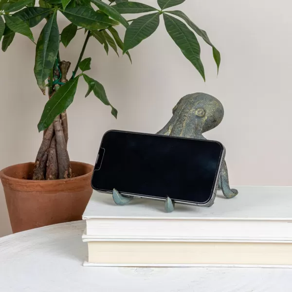 Creative CoOp Eclectic Cast Iron Octopus Figurine PhoneTablet Holder Dark BrownPatina