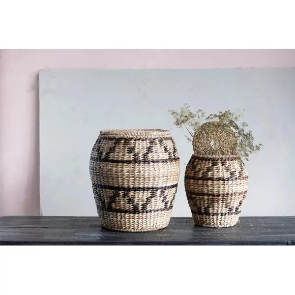 Creative CoOp HandWoven Rattan and Abaca Design and Lids Set of 2 Baskets 17quot L x 17quot W x 19quot H Multicolor
