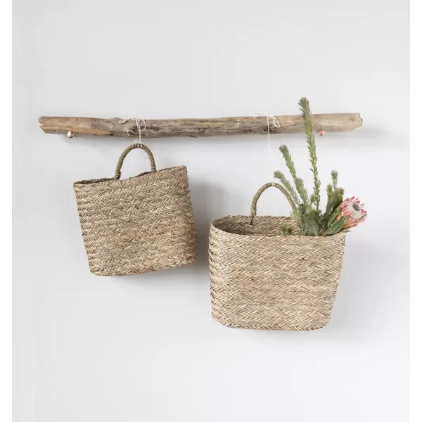 Creative CoOp Handwoven Seagrass Wall Mount Baskets with Handles Set of 2 Sizes Natural