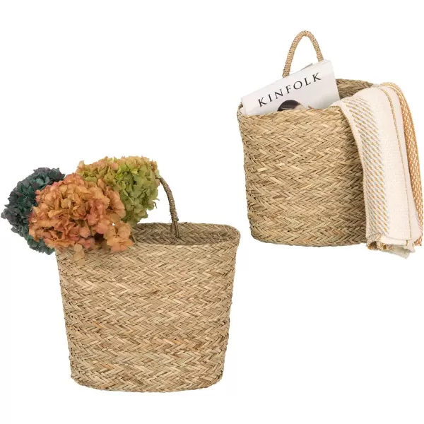 Creative CoOp Handwoven Seagrass Wall Mount Baskets with Handles Set of 2 Sizes Natural