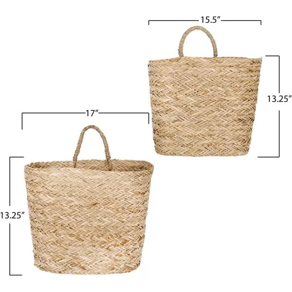 Creative CoOp Handwoven Seagrass Wall Mount Baskets with Handles Set of 2 Sizes Natural
