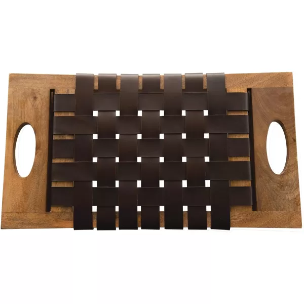 Creative CoOp Mango Wood ampamp Woven Leather Handles Black ampamp Natural KD Stool Brown
