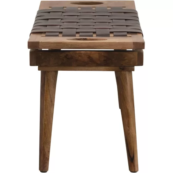 Creative CoOp Mango Wood ampamp Woven Leather Handles Black ampamp Natural KD Stool Brown