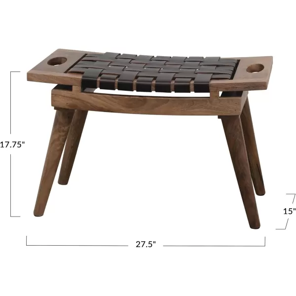 Creative CoOp Mango Wood ampamp Woven Leather Handles Black ampamp Natural KD Stool Brown