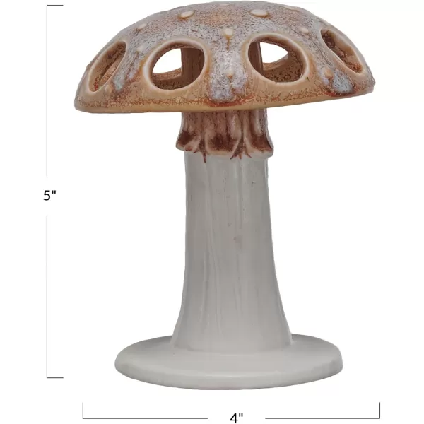 Creative CoOp Mushroom Motif Stoneware Toothbrush Holder Brown and Whtie