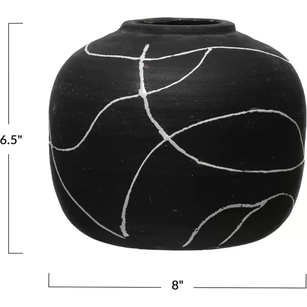 Creative CoOp Round Decorative TerraCotta Vase with HandPainted Intersecting Lines Black and White